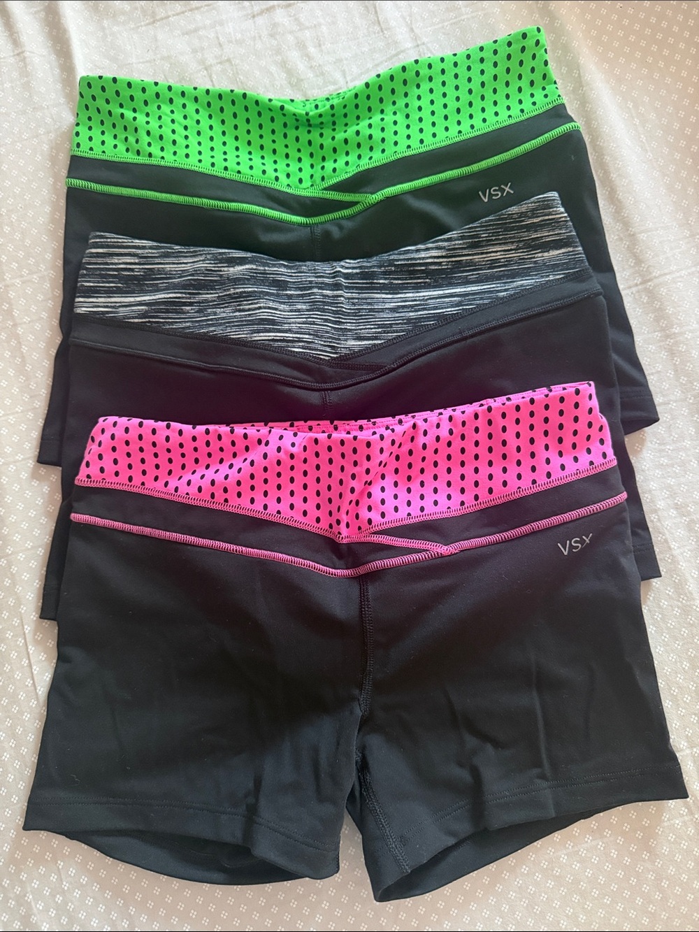 VSX Black Bike Shorts with Pink and Green Accent Waistbands